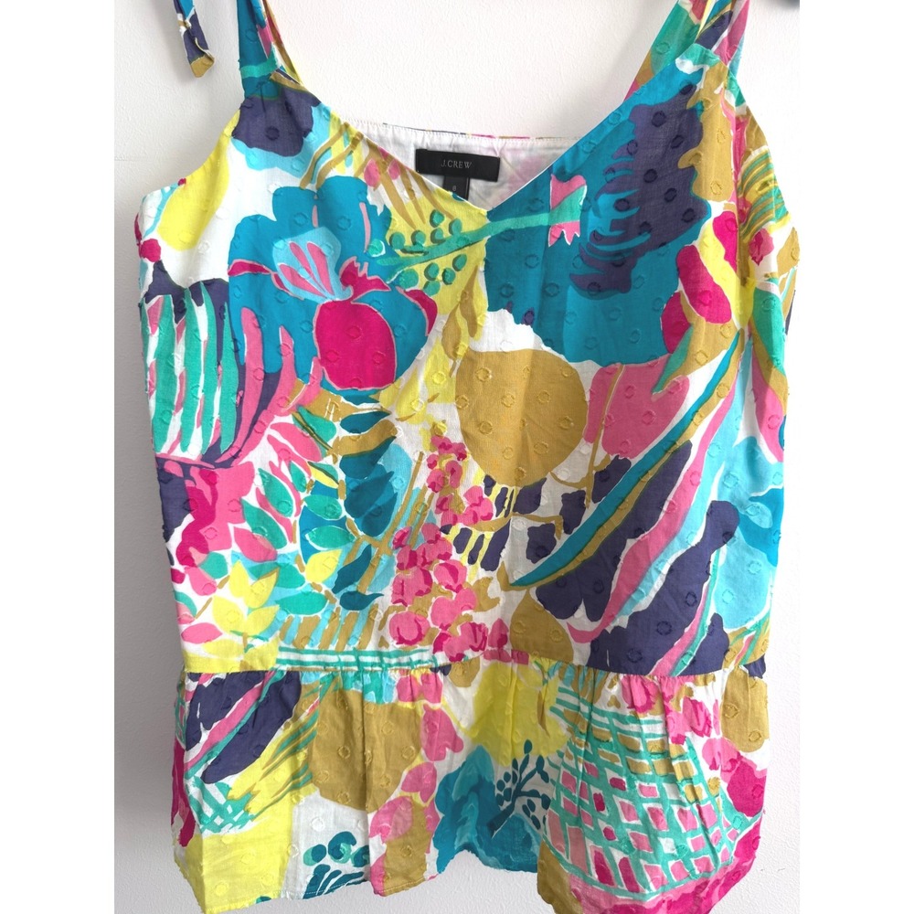J.Crew Peplum Seaside Floral Size 8 Tie Shoulder Cottagecore Coastal Chic